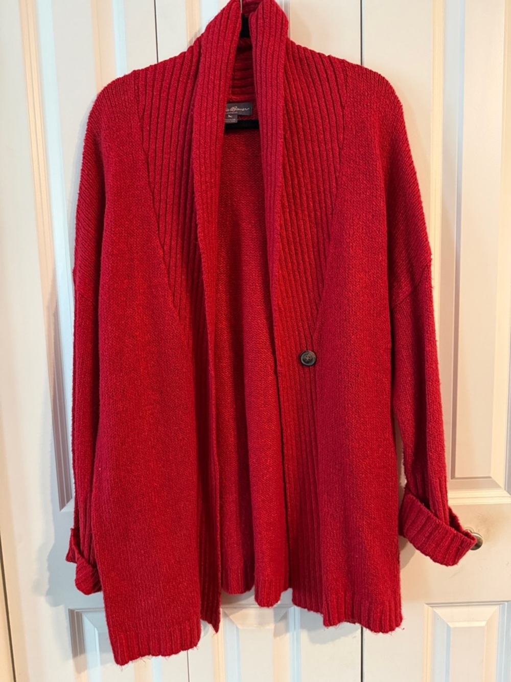 Eddie Bauer Red Shawl-Collar Open-Front Cardigan